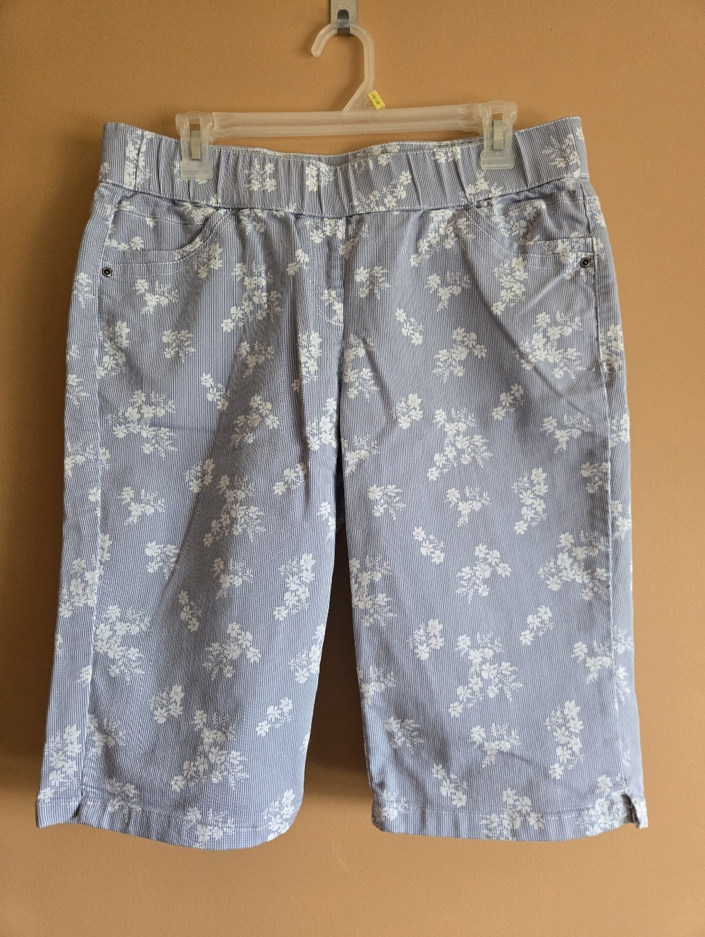 Briggs Light Blue Floral Striped Pull on Bermuda Shorts
